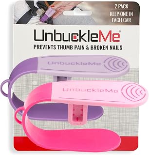 UnbuckleMe Car Seat Buckle Release Tool (As Seen on Shark Tank) - Easy Opener Aid for Arthritis, Long Nails, Older Kids - Button Pusher for Infant, Toddler Car Seats (2 Pack, Pink &amp; Purple)