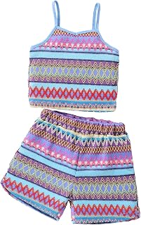 Kids Toddler Girls Summer Clothes Button Design Striped Tank Top + Floral-Print Elastic Shorts 2 Piece Outfits