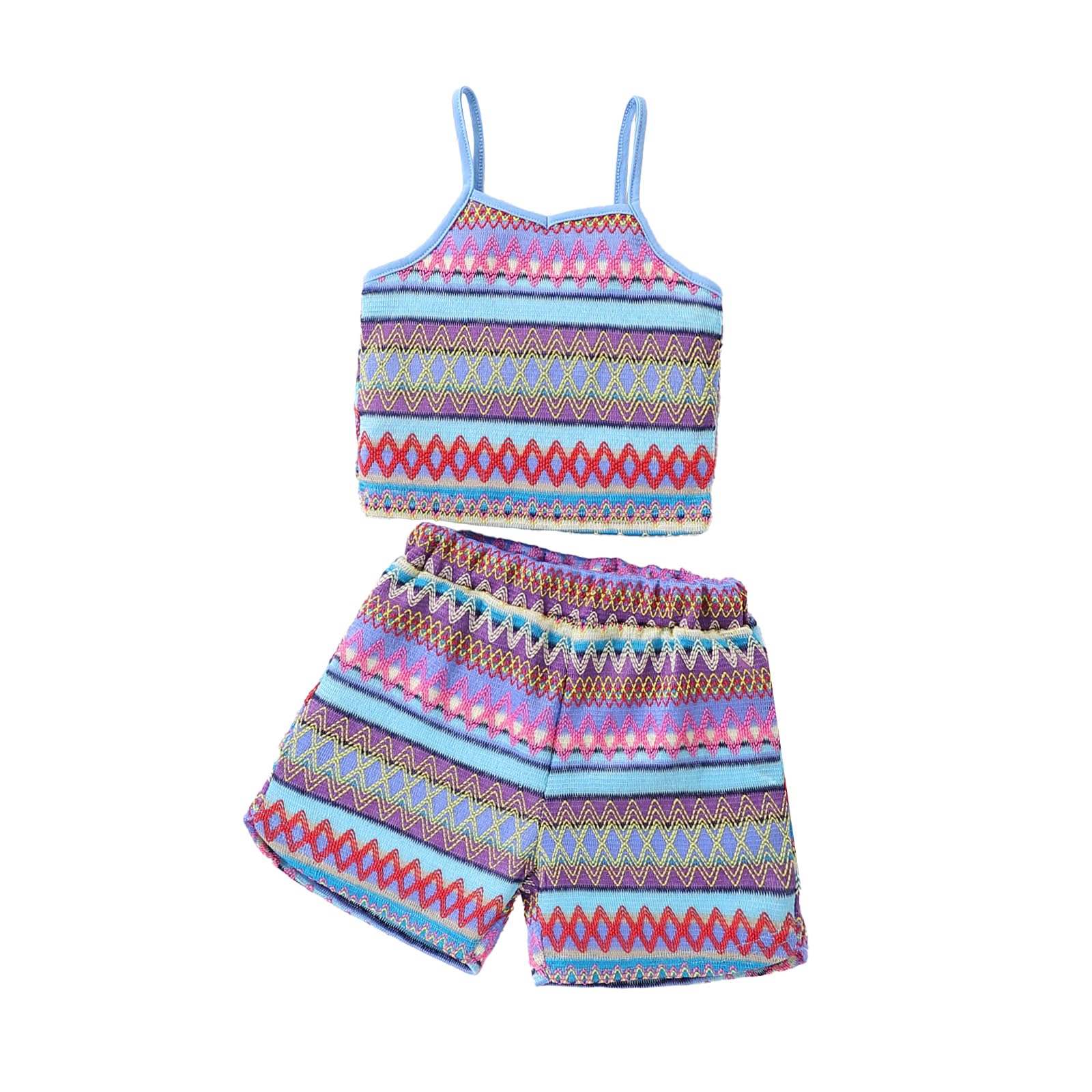 Kids Toddler Girls Summer Clothes Button Design Striped Tank Top + Floral-Print 