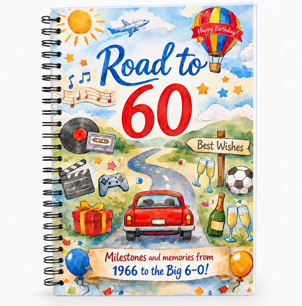 Road to 60 Birthday Card Book 1966 to 2026, A5 14 Page 60th Birthday Gift with F