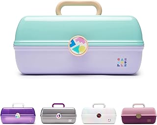 Caboodles On-The-Go Girl Makeup Box, Seafoam on Lavender, Hard Plastic Makeup Organizer Box, Built-In Mirror, Secure Latch for Safe Travel, Spacious Storage for Large Items