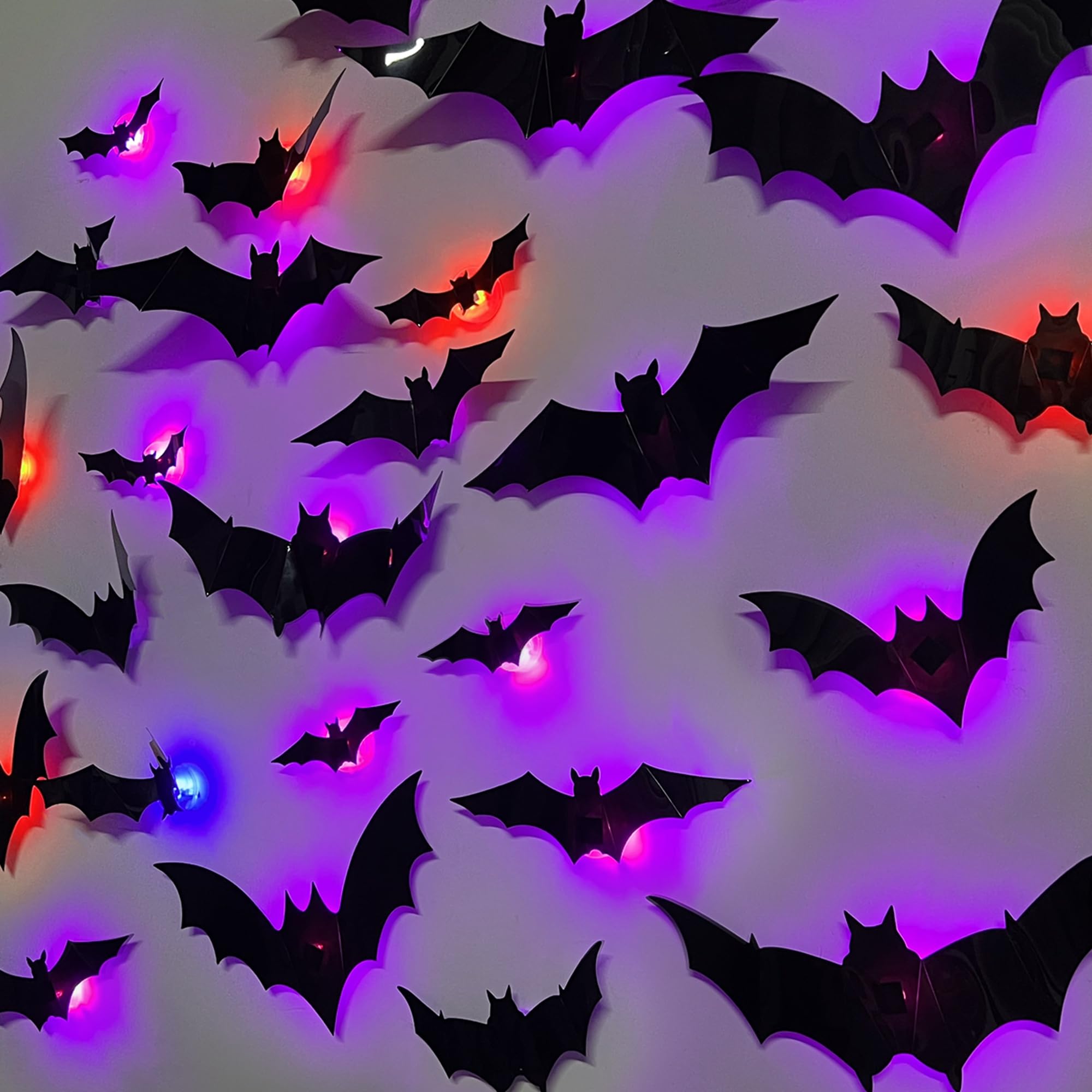 DR.DUDU 36 Pack Halloween Bats Wall Decor Halloween Decorations Indoor | Light U