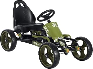 Aosom Go Kart for Kids Pedal with Adjustable Seat EVA Wheels Ages 3-6 Green | Forward, Backward, Ride on Car, for Boys and Girls