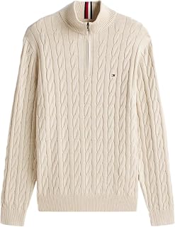 TOMMY HILFIGER Men's Signature Cable Kint Quarter Zip Pullover Sweater 2025 Collection