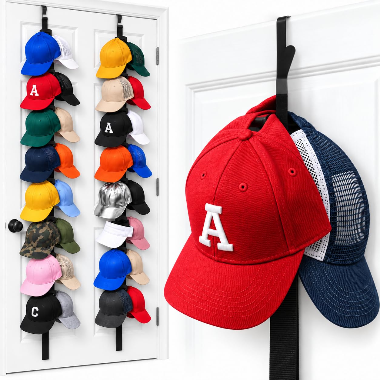 Jokari Over the Door Cap Rack Organizer 2 Pack Holds Up to 32 Baseball Hats | Me