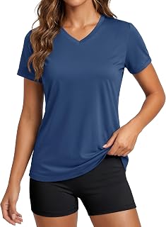 MAGCOMSEN Women's Workout Tops Short Sleeve UPF 50+ Athletic Shirts Quick Dry V-Neck T-Shirt Moisture Wicking Gym Tee