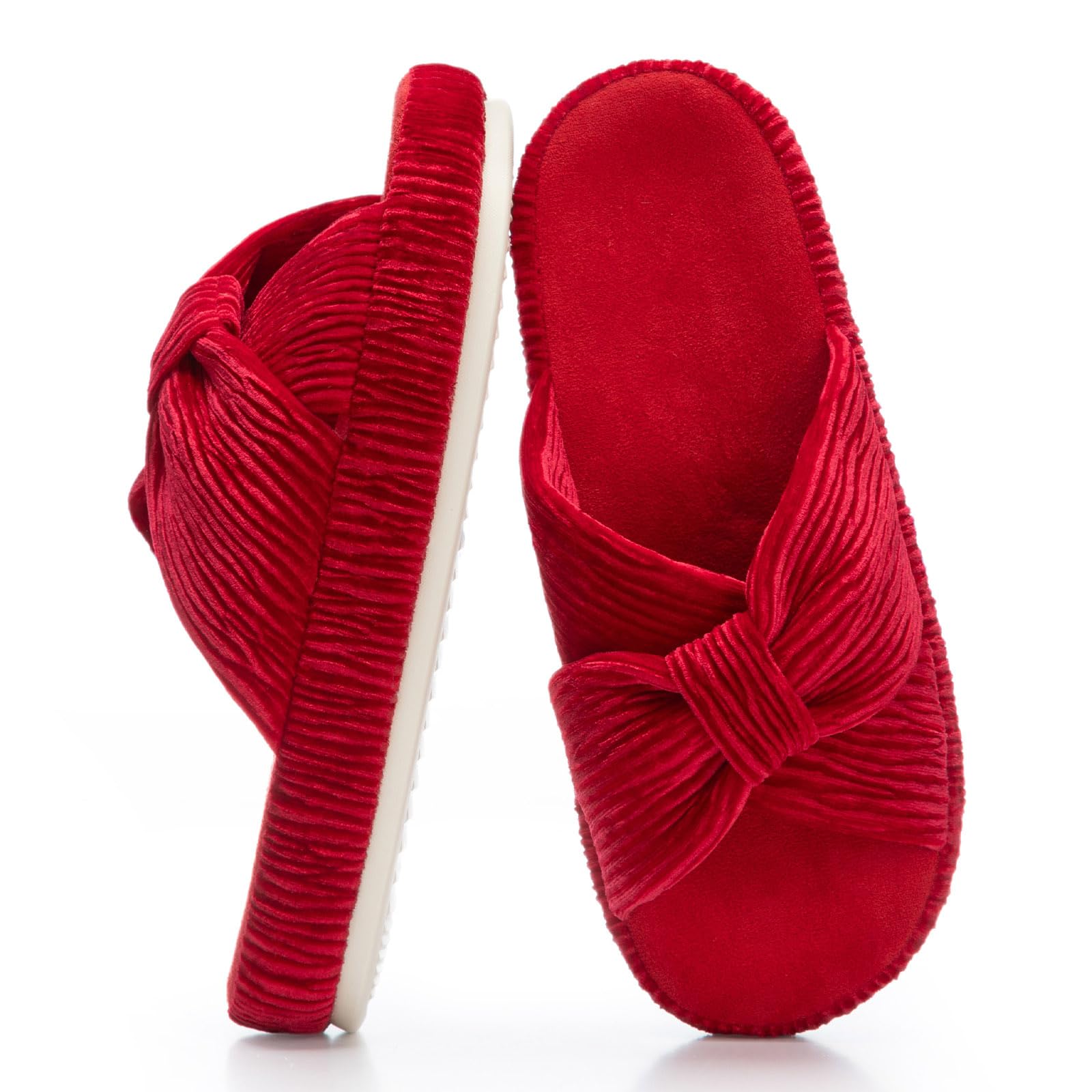 Chantomoo Slippers for Women Memory Foam House Bedroom Corduroy Bow Crossbands S
