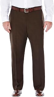 Haggar mensHD00218Eclo Stria Expandable-Waist Plain-Front Dress Pant Dress Pants - Brown - 60W x 30L