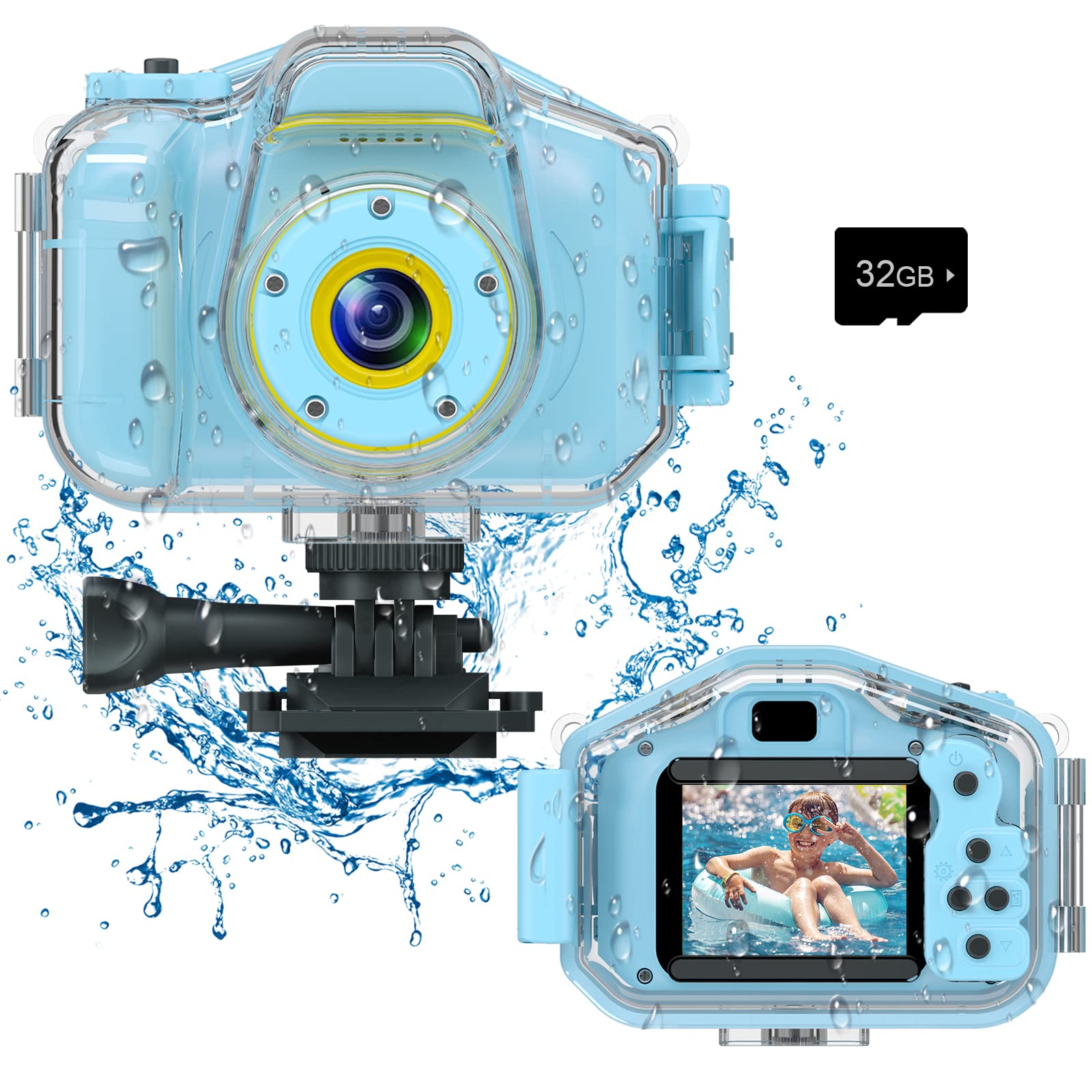 Agoigo Kids Waterproof Underwater Camera Toy for Boys Girls Ages 3-12, Blue | Ch