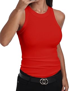 GEMBERA Women's Sleeveless Tank Top Racerback High Neck Casual Classic Ribbed Cotton Slim Fit