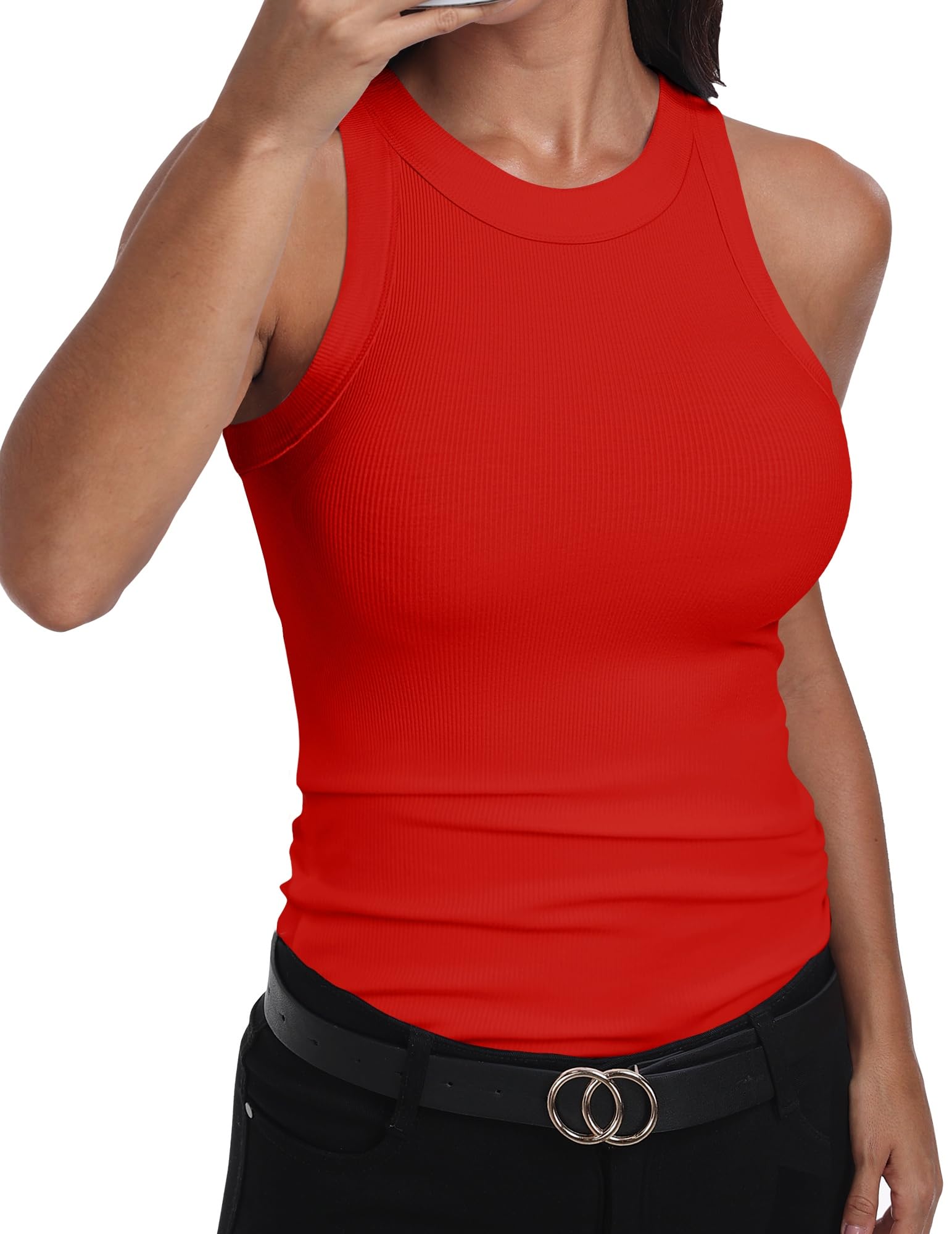 GEMBERA Women's Sleeveless Tank Top Racerback High Neck Casual Classic Ribbed Co