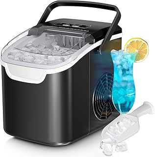 Antarctic Star Countertop Ice Maker Machine, 26Lbs/Day Fastest 6‑Min Ice | 8 bullet ice in 6min, 2 sizes, energy-saving, portable handle, Self-Cleaning, basket/scoop for Home/bar/RV/camping. black