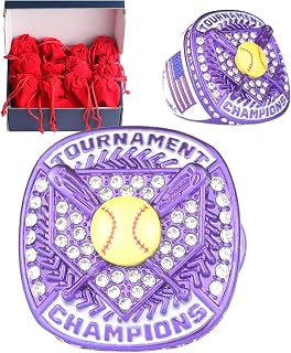 TOPSPORTSJEWELRY 12 pcs Pack Metallic Colors Softball Tournament championhsip Trophy Ring Softball Teams Players Awards Size 9