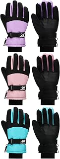 Bencailor 3 Pairs Kids Winter Gloves, Waterproof, Windproof Adjustable Warm Ski Gloves for Boy Girl Outdoor