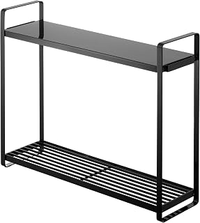 Yamazaki 5151 Horizontal Stove Rack, 2 Tiers, Black, Approx. W 20.1 x D 5.5 x H 15.7 inches (51 x 14 x 40 cm), Tower Gap Storage, Seasoning Rack, Holds Pots and Oils, Hook Included
