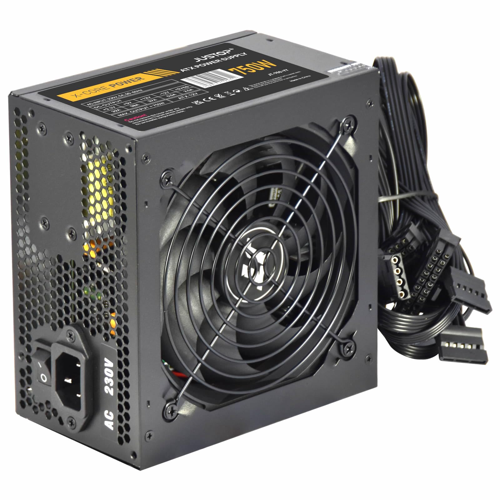 JUSTOP Black 750W PSU, Switching Power Supply, Computer Desktop PC ATX, 120mm Fa