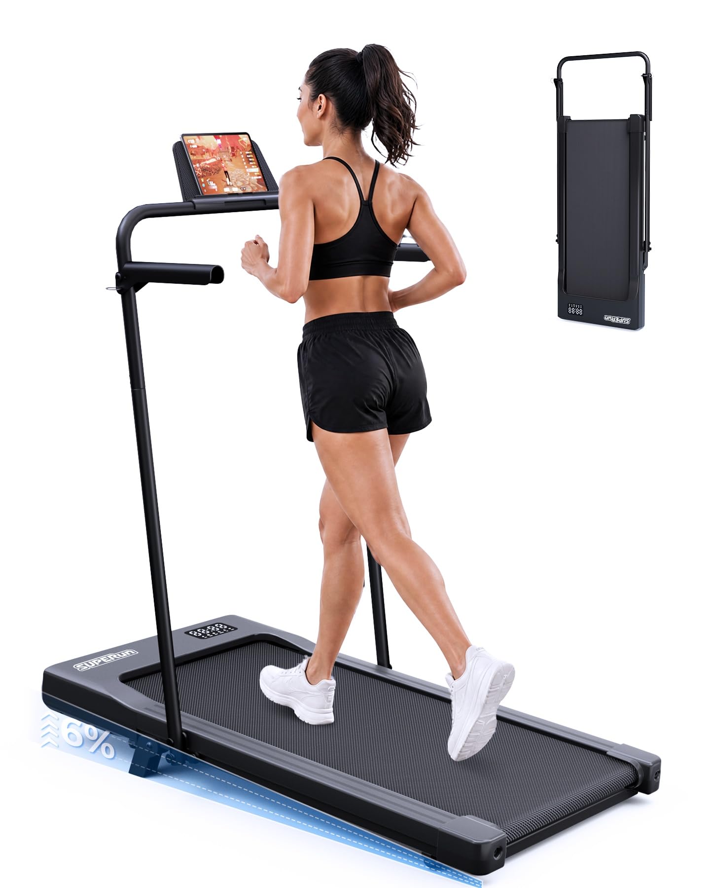 Superun Walking Pad with 6% Incline, 2.5HP Treadmill, 0.6-3.8 MPH, 300 lbs | 2.5