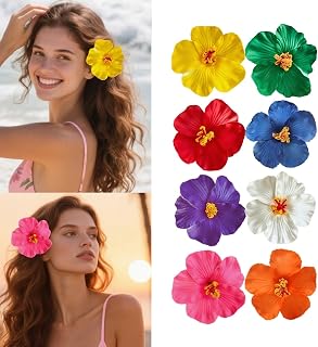 8 Pcs Women Hawaiian Flower Hair Clips Plumeria Hibiscus Flower Hair Clips Beach Party Accessories Beach Party Gifts Cat Ears
