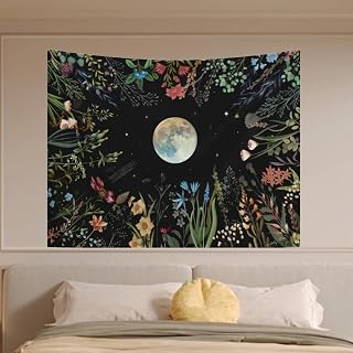 Generic Moonlit Garden Tapestry Green Black Floral Tapestry 59.1x51.1 Inches Bedroom Living Room Office