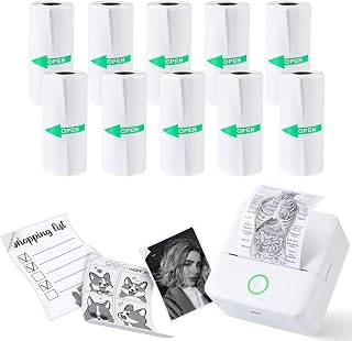 cudinham 10 Rolls Mini Thermal Printer Sticker Paper, 57 x 25mm (White) | Print Pod Pocket Printer Paper, Kids Instant Camera Refill Print Paper for Notes, Flashcards, Journal, Photos, DIY
