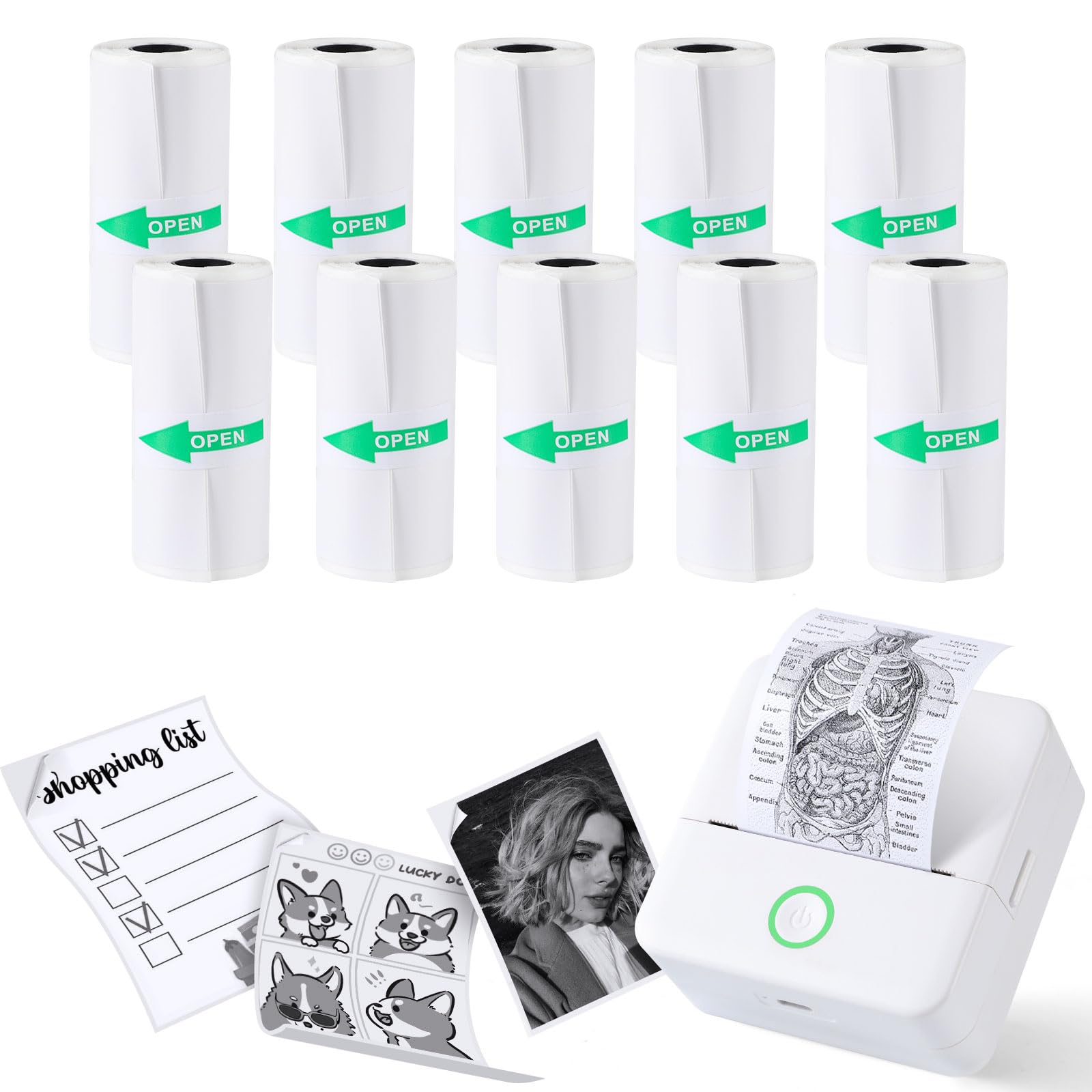 cudinham 10 Rolls Mini Thermal Printer Sticker Paper, 57 x 25mm (White) | Print 