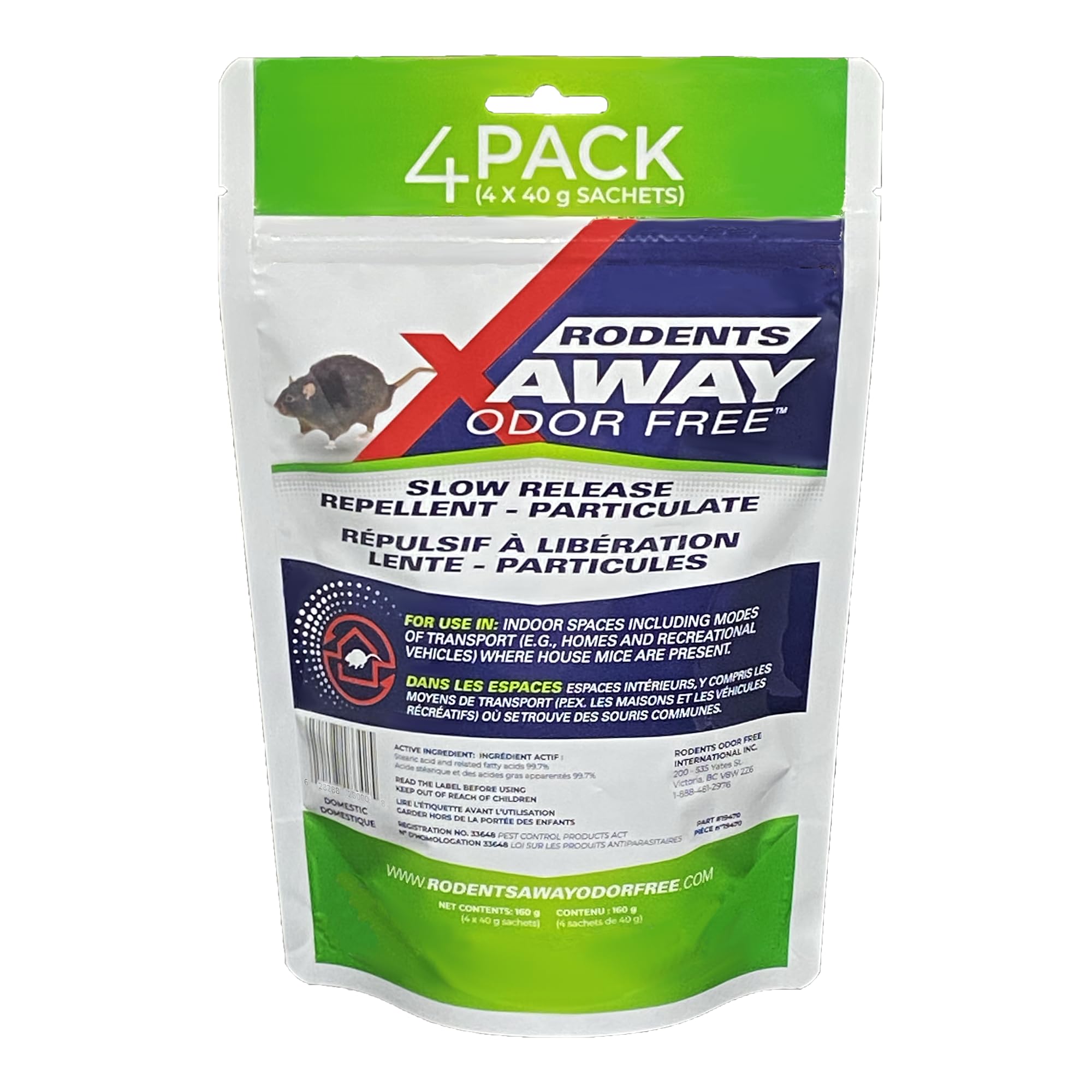 Rodents Away Odor Free, 4-Pack, Slow Release Mouse Repellent | Odor free for hum