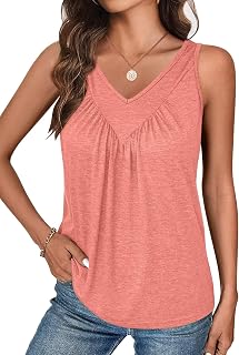 Bliwov Womens Tank Tops V Neck Ruched Workout Clothes Loose Fit Casual Sleeveless Beach Vacation Outfits Trendy Fall Blouses