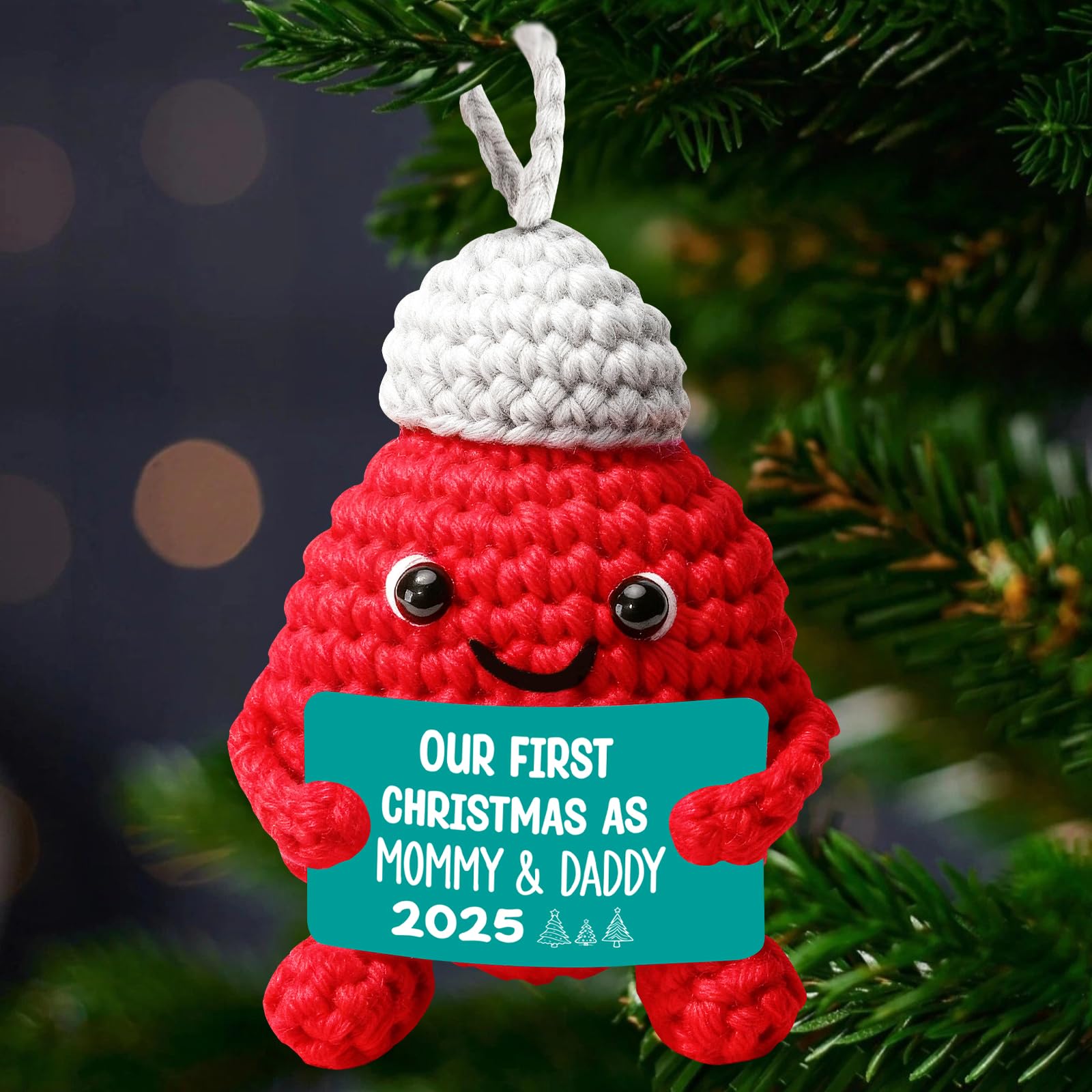 Mini Handmade Crochet Our First Christmas as Mommy and Daddy Ornament 2025 - Hol