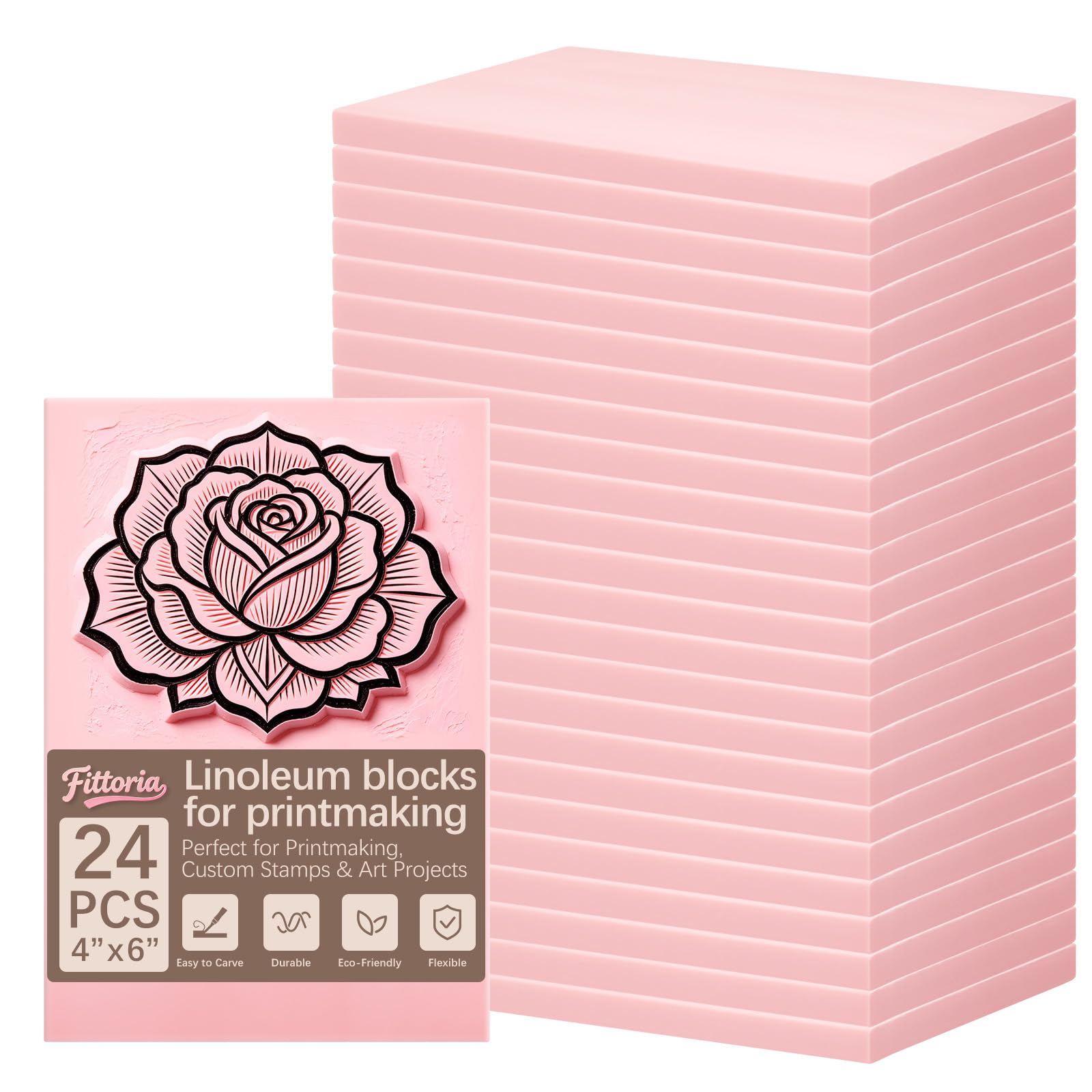 24Pcs 4"x6" Premium Soft Rubber Linocut Blocks, Easy Cut Relief Linoleum Carving