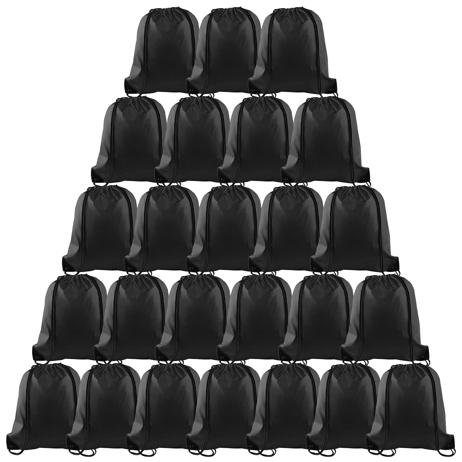 PLULON 25 Pcs Black Drawstring Bags Bulk, Black Drawstring Backpack Bulk String 