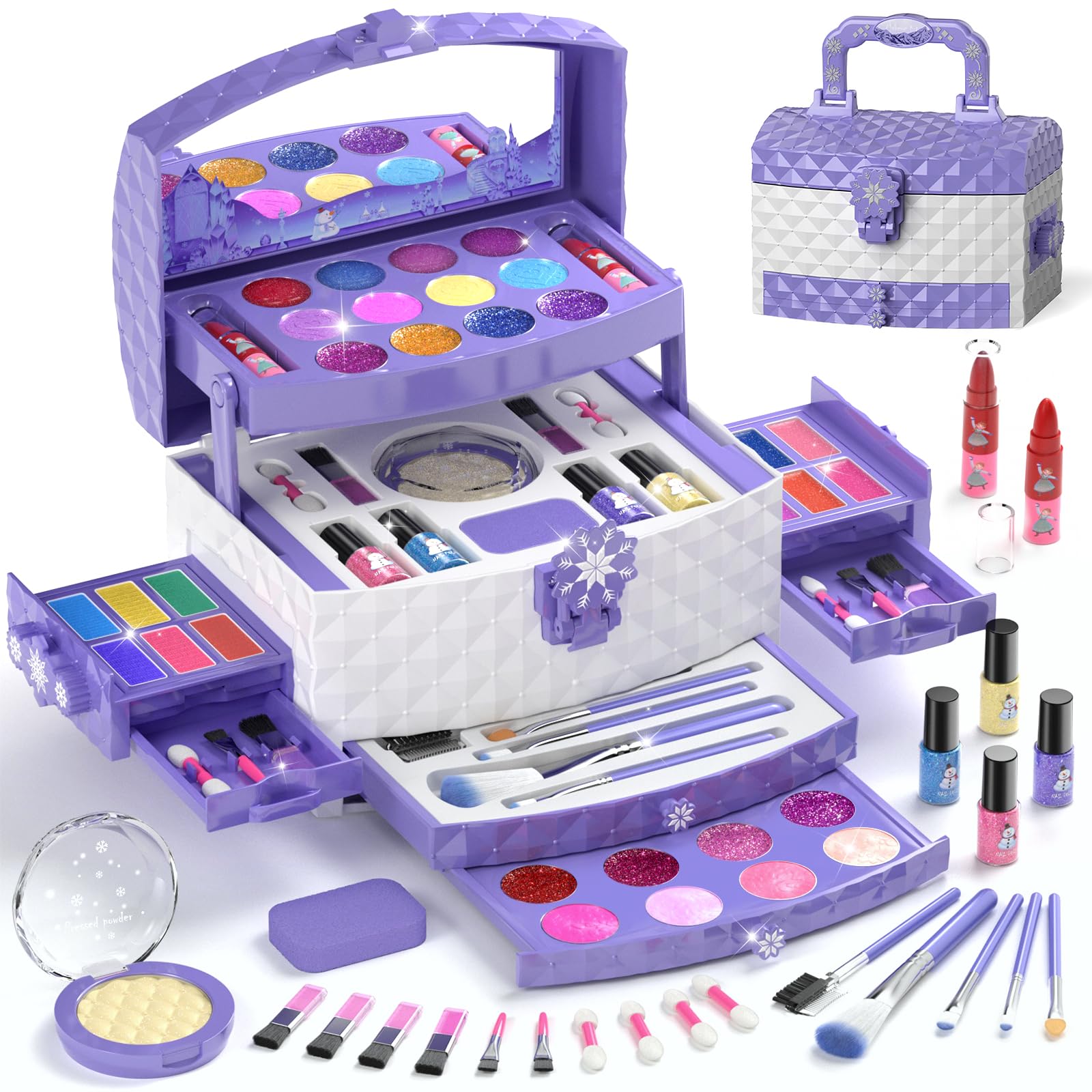 PERRYHOME Kids Makeup Set for Girl 56 Pcs Washable Real Cosmetic, Safe & Non-Tox