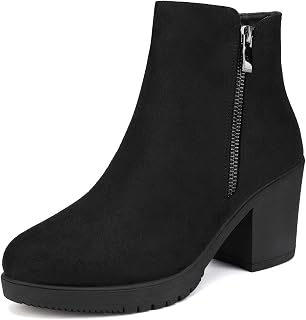 DREAM PAIRS Women's Black Chunky Heel Ankle Boots Platform Booties Z0EY-2 Size 6 US/ 4 UK