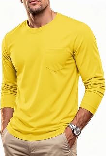 MAGCOMSEN Maglietta da uomo a maniche lunghe girocollo con tasca casual traspirante leggera traspirante a maniche lunghe
