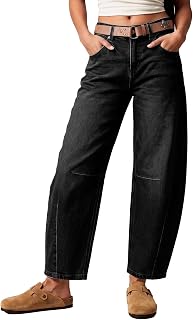 Sidefeel Women's Barrel Jeans Wide Leg Mid Rise Y2k Ankle Denim Pants