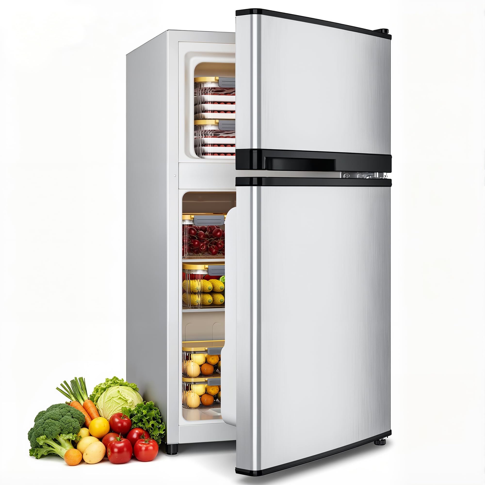 Tehanld 3.55 Cu.Ft Refrigerator with Freezer for Bedroom Dorm, Silver | Double D