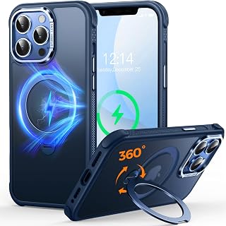O3 Mag-Stand Case for iPhone 12 Pro Max with 360° Stand,[MagSafe Compatible][Exceptionally Skin Friendly] Thin Eopaque Magnetic Translucent 6.7 Inches Matte Blue