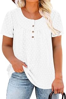 VISLILY Camicette da donna taglie forti estive con bottoni Henley camicie fluide a pieghe tuniche alla moda con occhielli a maniche corte camicette