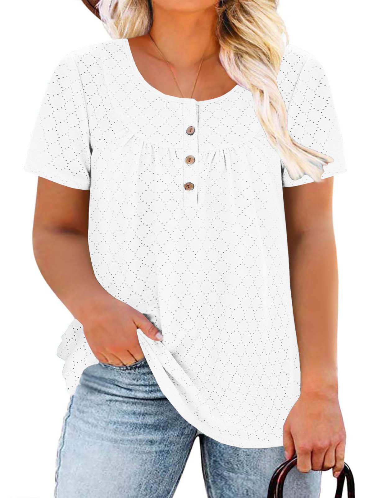 VISLILY Camicette da donna taglie forti estive con bottoni Henley camicie fluide