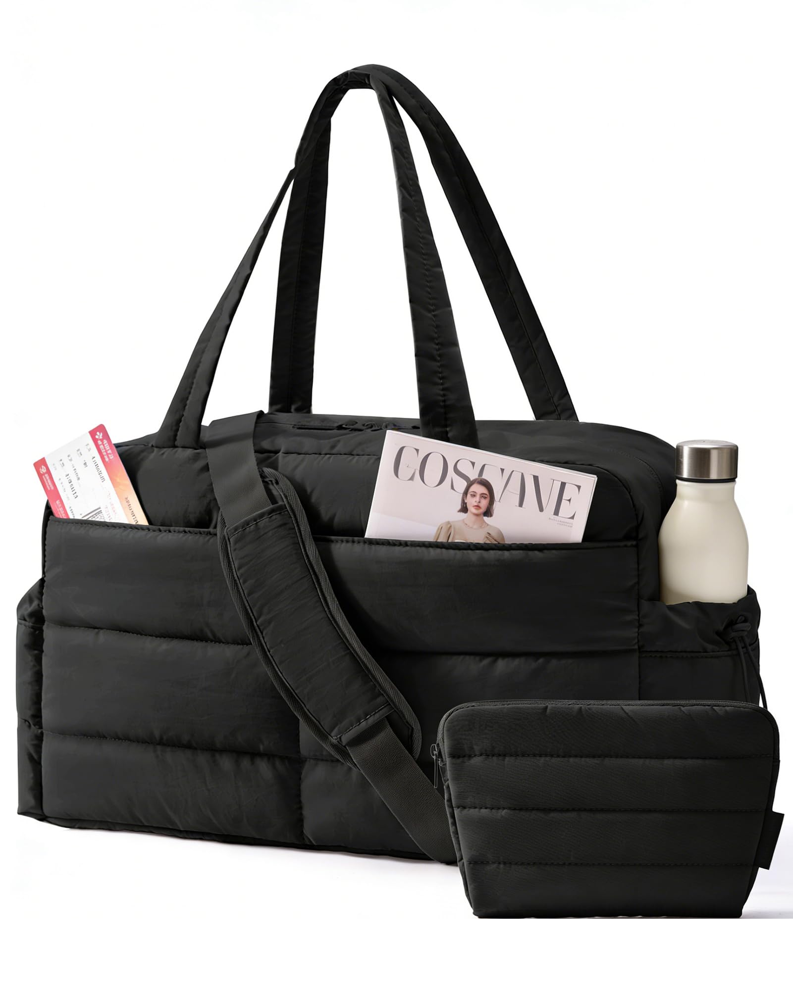 BAGSMART Gym Bag for Women, 2-PC Puffer Travel Duffle Bag Carry On Tote Bag | 31