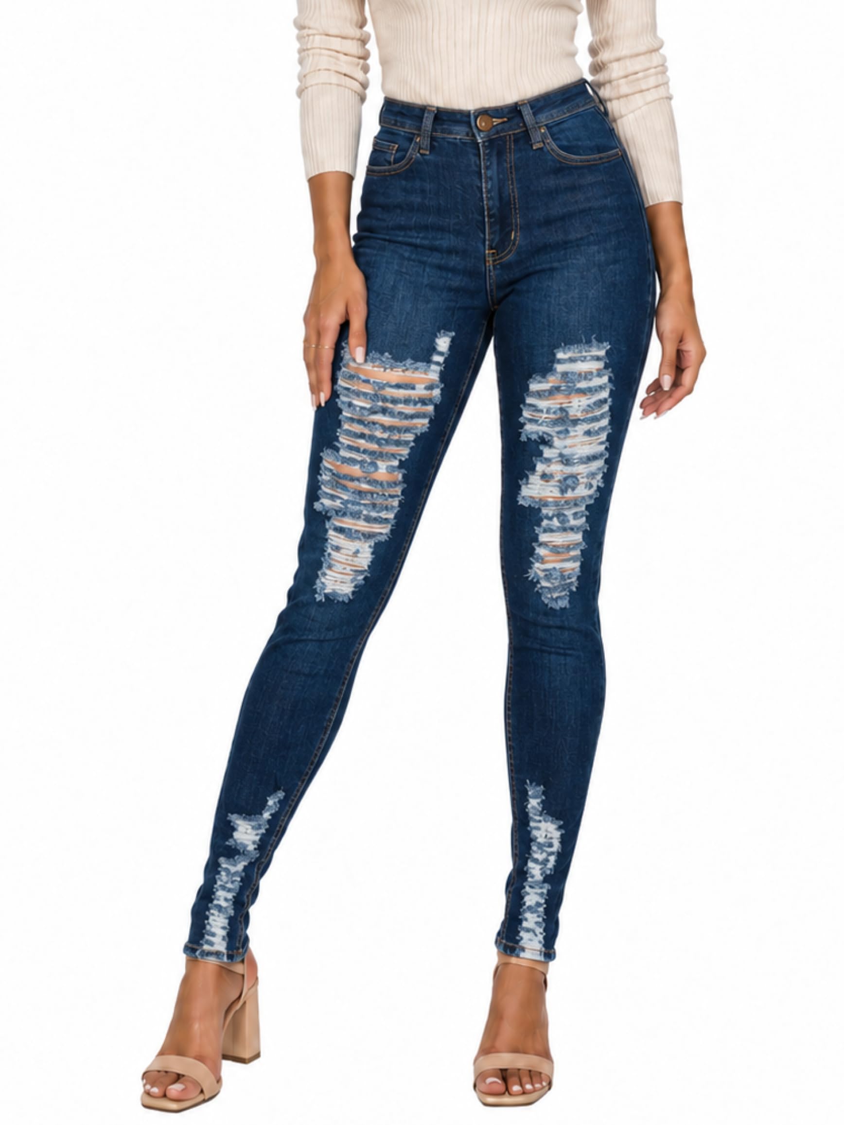 LOVER BRAND FASHION Women's High Waisted Ripped Skinny Jeans Stretchy Distressed