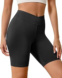 Crossover Biker Shorts for Women Criss Cross High Waisted Active Yoga Compression Gym Shorts