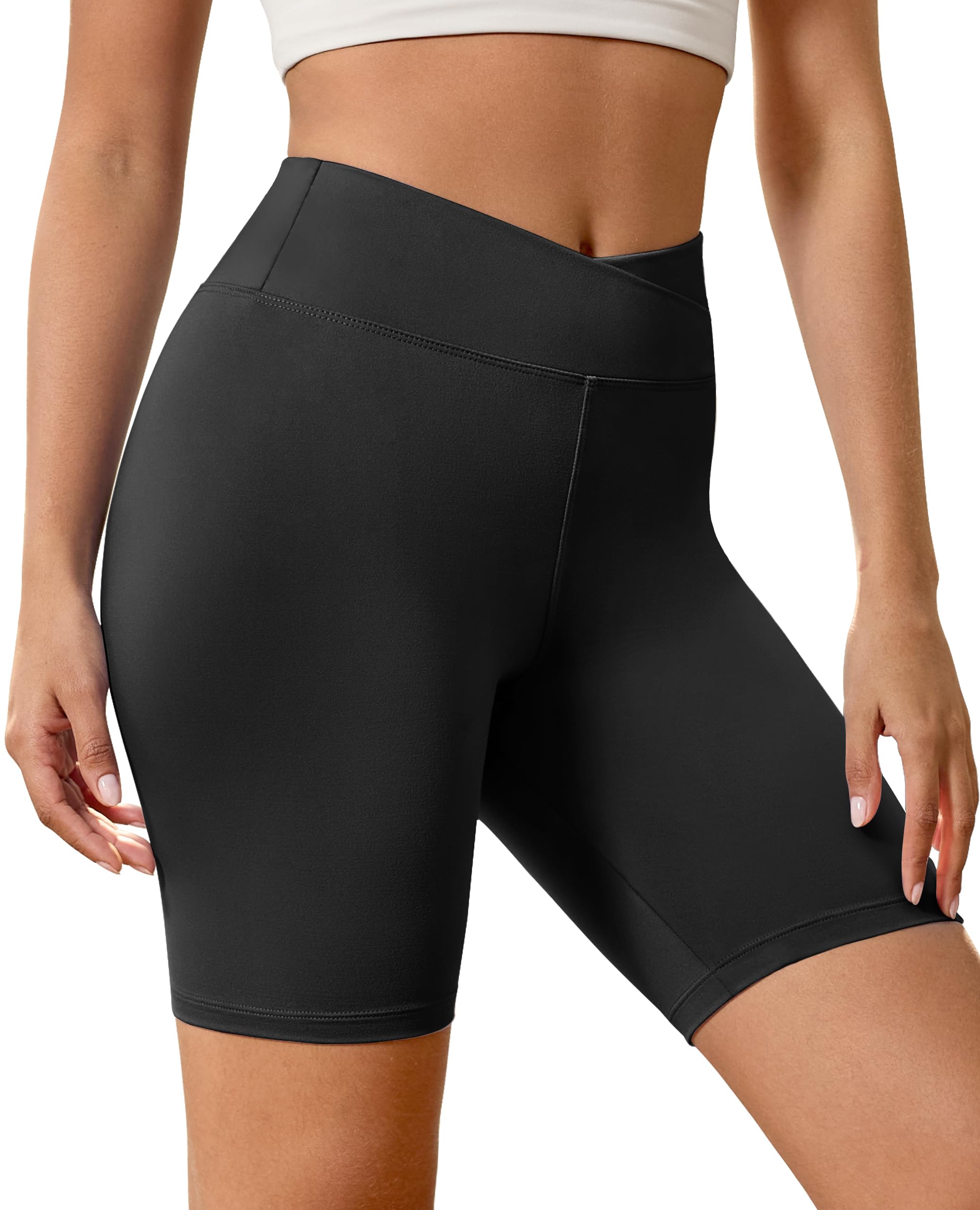 Crossover Biker Shorts for Women Criss Cross High Waisted Active Yoga Compressio