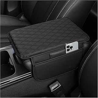 Stacool Upgraded Car Center Console Cover,Microfiber Leather Car Armrest Cover Cushion with 2 Storage Bags,Universal Car Armrest Storage Box (Black)