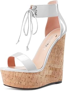 CASTAMERE Women's High Wedge Platform Heel Open Toe Ankle Straps Lace Sandals Clear Dress 15 cm Heels