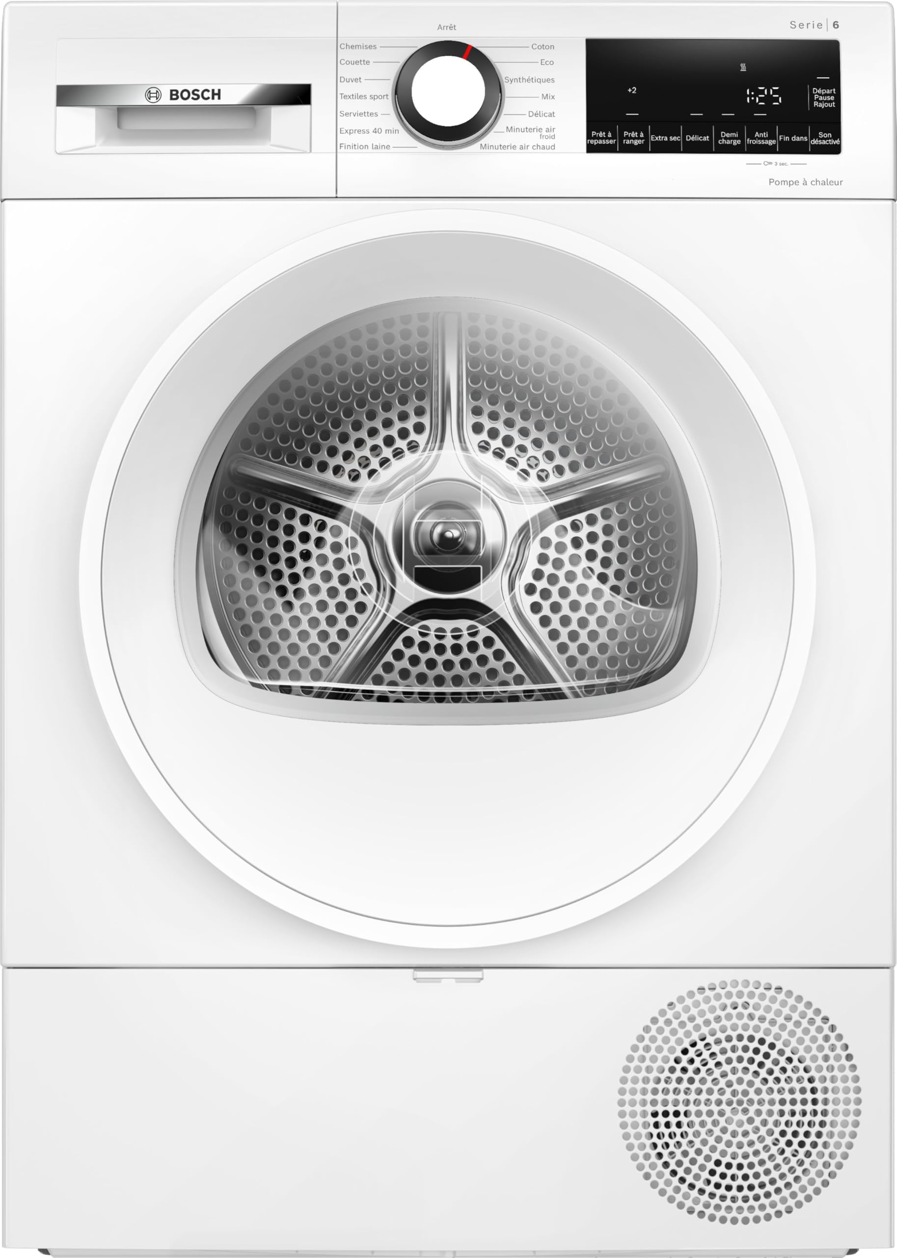 Bosch WQG1420DFR Series 6 Tumble Dryer, Heat Pump, 9 kg, White | Blanc, 9 kg, Po