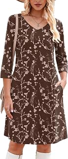 Zeagoo Vestidos de otoño para mujer, manga larga, casual, plisado, cuello en V, vestido de túnica acampanado, 2026