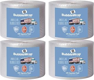 4 large rolls of Bubble Wrap total 700 feet, small bubbles 3/16 cushioning, 700 ft, heavy duty, perforated Every 12" Made in the USA by American Bubble Boy, bulk packaging wrap for moving and shipping
