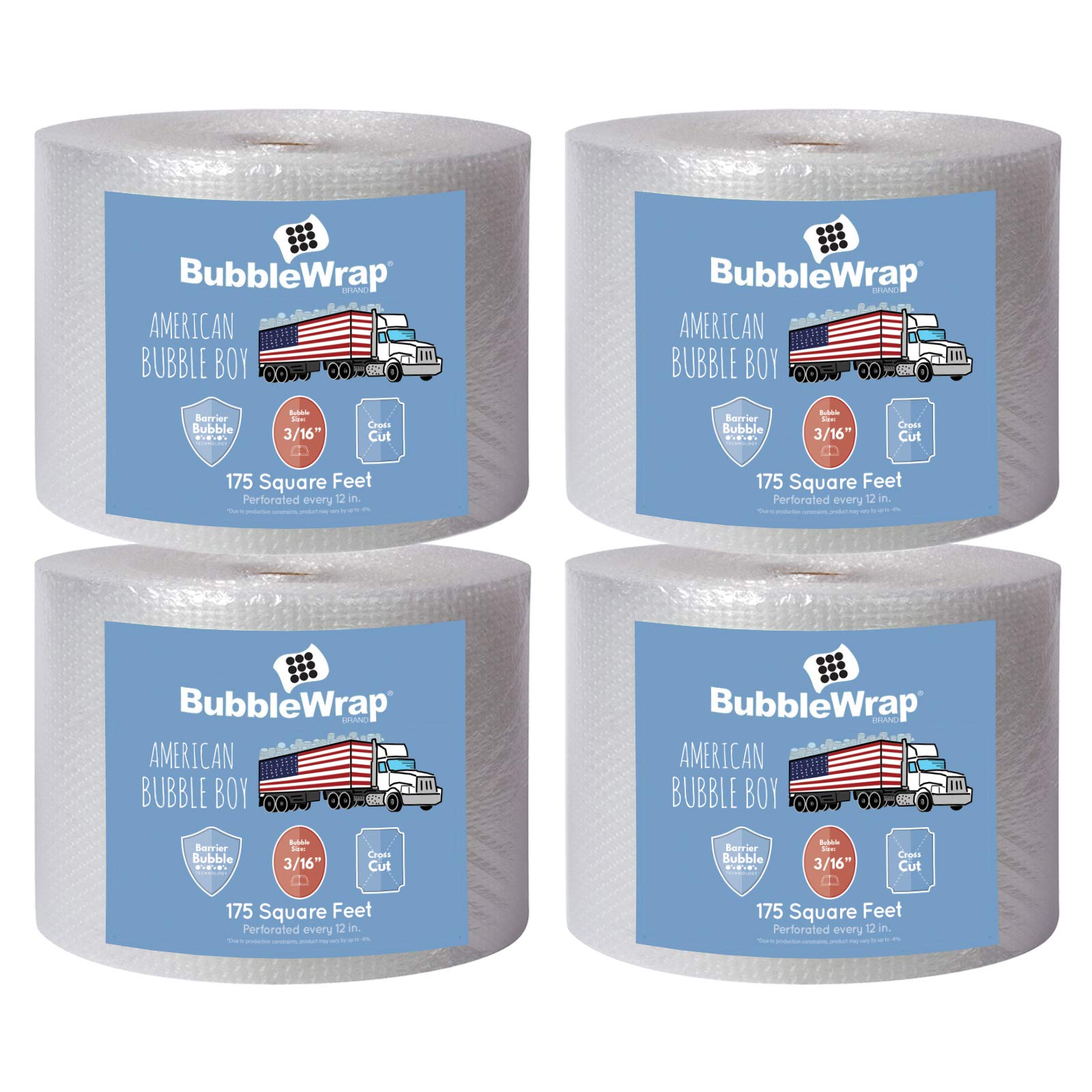 4 large rolls of Bubble Wrap total 700 feet, small bubbles 3/16 cushioning, 700 