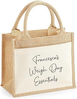 Chicken Craft Personalised Weigh Day Essentials Bag - Custom Jute Tote with Name & Front Pocket - Slimming & Wellness Group Planner Organiser for Membership Pack