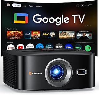 HAPPRUN 1500 ANSI 4K Decoding Outdoor Projector with Official Google TV | Smart Projector with WiFi and Bluetooth, Auto Focus & Keystone, Dolby Audio, Portable Home Theater for Indoor & Outdoor Movie
